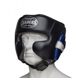 Шлем боксерский LEADERS LITE BK/BL  кожа, черный/синий