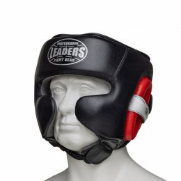 Шлем боксерский LEADERS LITE BK/RD кожа, черный/красный